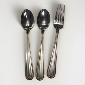 (2) Teaspoons (1) Salad Fork Hampton Lorraine Stainless Gold Accent Outline